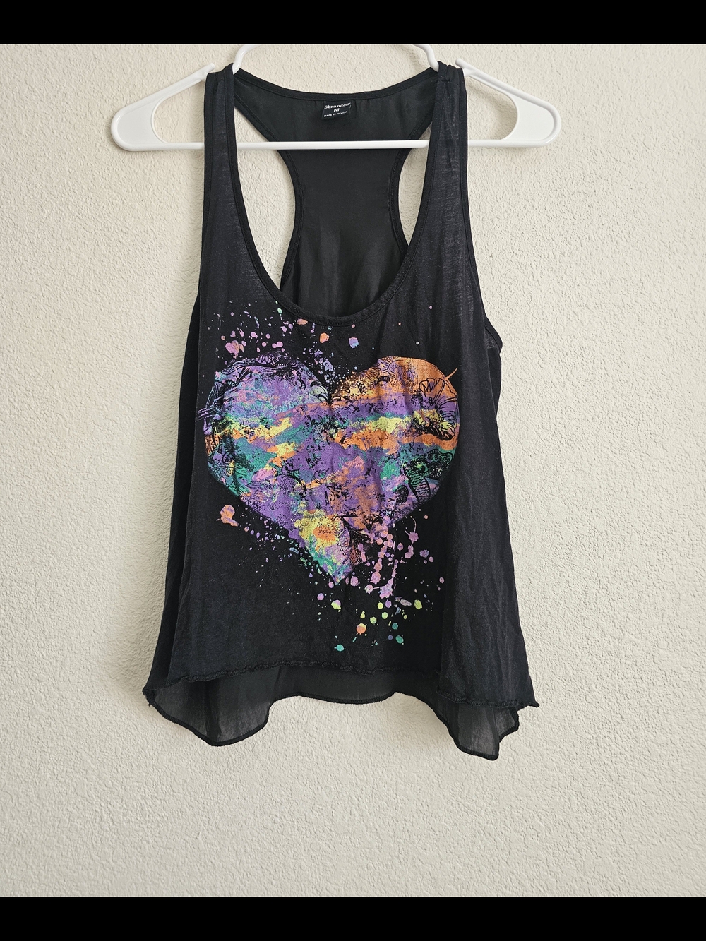 Stranded Black Racerback Tank with Vibrant Heart Graphic